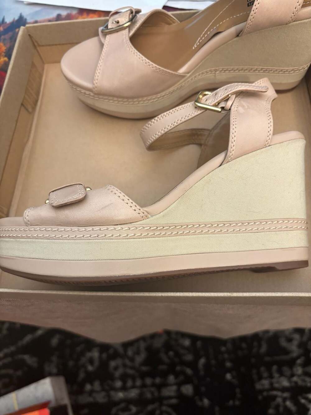 Clarks Zia Castle Women's Leather Platform Wedge Sandal, Nude - Picture 2 of 4